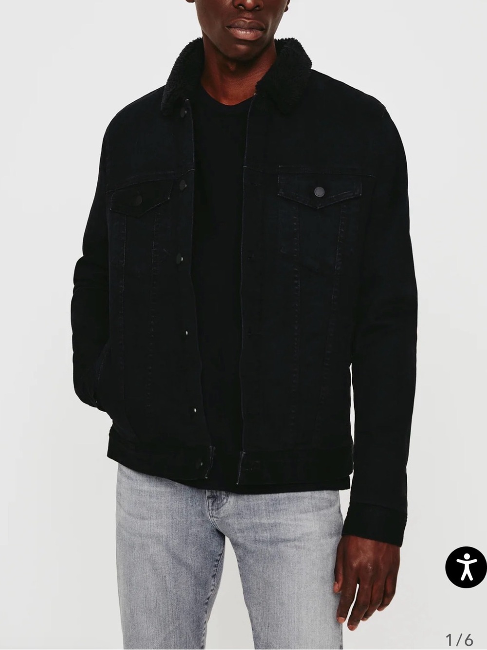 AG Dart Jacket Classic Trucker in Black Denim with Sherpa Collar